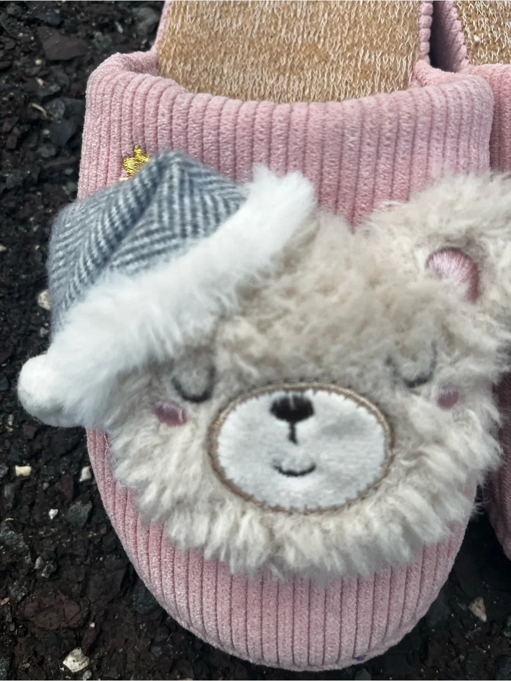 Kids Pink Bear Plush Slip-On Slippers with Cozy Lined Insole